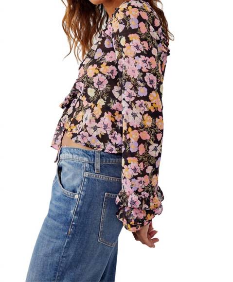 NEW FREE PEOPLE maybel blouse in black combo - Picture 2 of 5